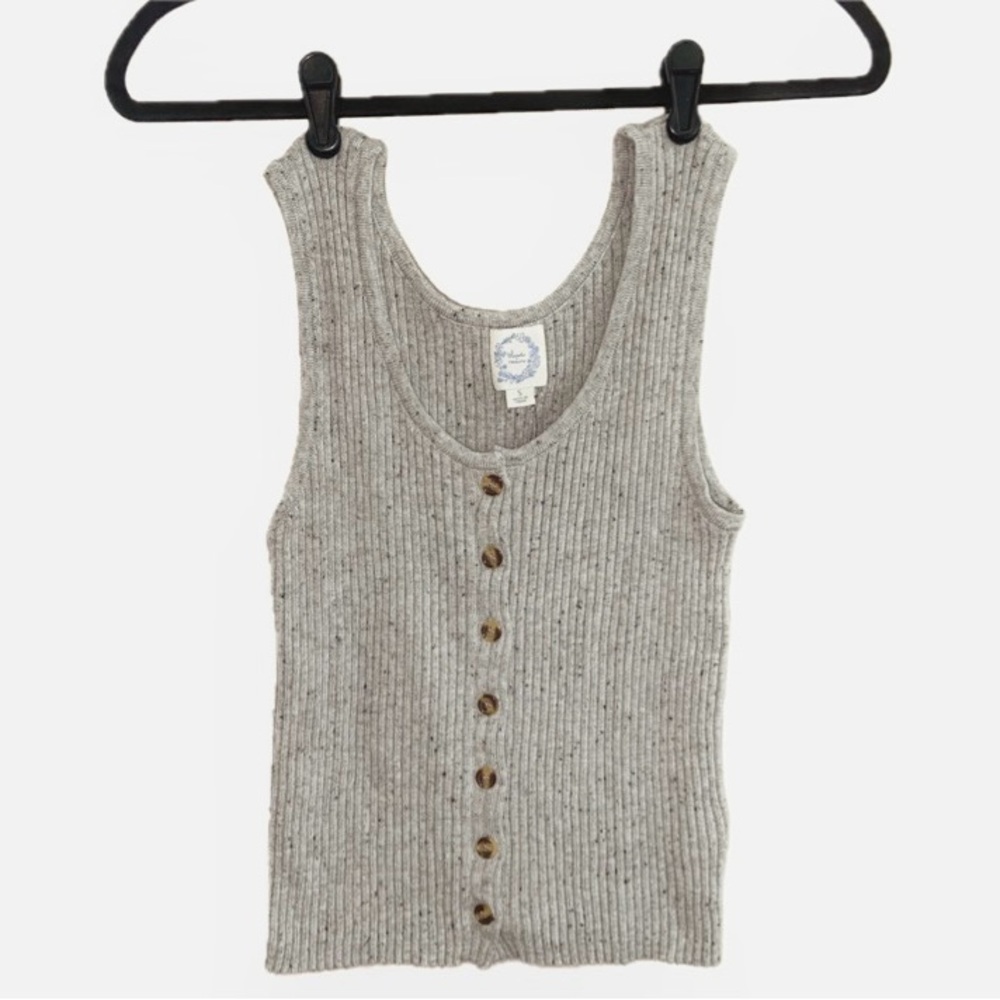 NWT Francesca, Blue Rain, Small Grey, Button Up, Knit Vest Tank Top